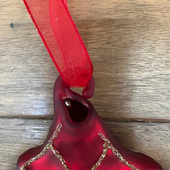 Set of 2 Traditional Red Quilted Glass Christmas Ornaments 5” x 5” Jewel Accent - Picture 7 of 9